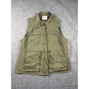 Per Se Olive Green Utility Vest Size 1X Cargo Pockets Drawstring Waist